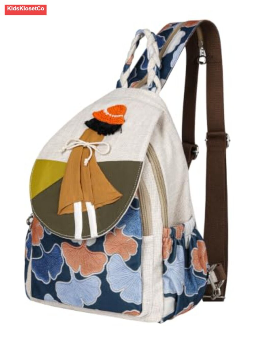Women Boho Canvas Backpack Multi Pocket Adjustable Straps Retro Cottagecore